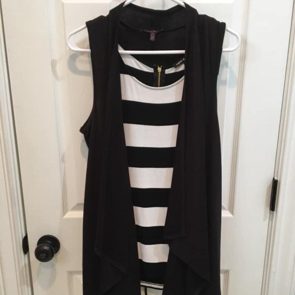 Sleeveless Black Cotton Tunic Cardigan/Wrap